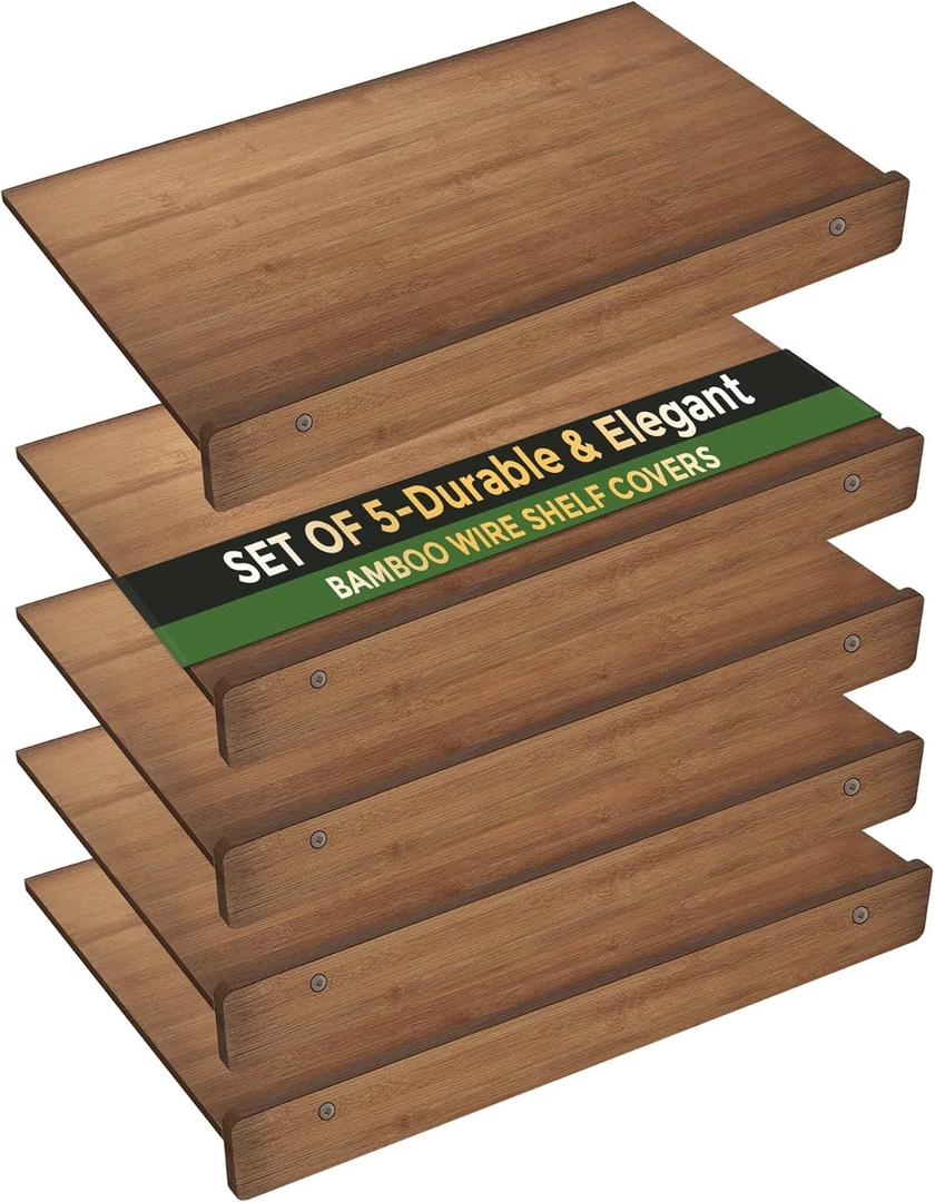 Bamboo Wire Shelf Covers, Wood Shelf Covers for Wire Shelving 24" W x 16" D | 5 Pack Wire Rack Covers, Wire Shelf Liner for Pantry, Closet, Kitchen