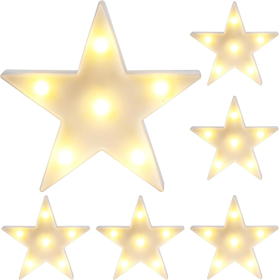 6 Pcs LED Stars Night Light Can Be Hung On The Wall Kids Room Room Light, Suitable for Birthday Party Holiday Decoration Baby Room Nursery Decoration (White Star-6pcs)