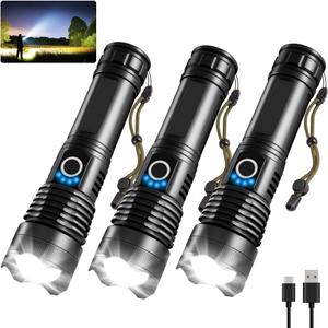 UUYEE 2Pack Rechargeable Flashlights High Lumens, Super Bright Flashlight, 5Modes LED Flashlight Rechargeable, Adjustable Tactical Flashlights High Powered, Flash Lights for Emergency Camping Home