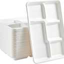 Vplus 100% Compostable 5 Compartment Paper Plates, 100 Pack, 12.5 x 8.6 inch Disposable School Lunch Trays, Eco-Friendly Bagasse Plates for Buffet, and Party