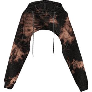 Remidoo Women's Super Crop Top Hoodie Long Sleeve Pullover Tie Dye Cropped Sweatshirt Black Brown Small