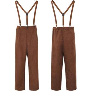 Men's Pioneer Colonial Pants Medieval Peasant Bottoms Halloween Cosplay Trousers With Braces (Large, Brown)