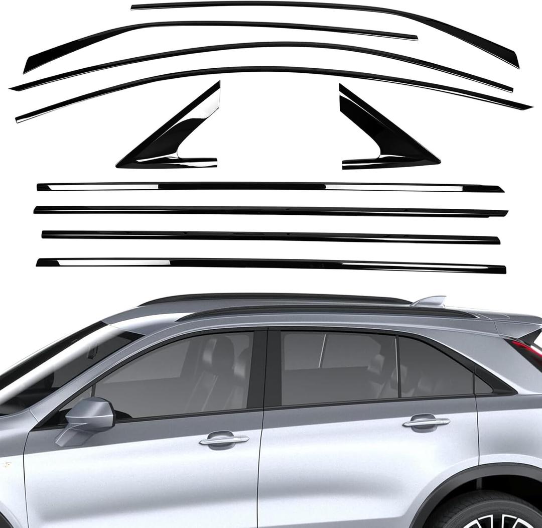 Window Trim Chrome Delete Kit for Cadillac XT4 2020-2024 Gloss Black Window Trim Overlay Cover Stainless Steel Blackout Molding
