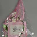 Waipfaru Fairy Wings Costume for Adults and Girls, Butterfly Wings Set with Floral Garland Wand Elf Ears for Women Halloween, Cosplay, Party, Pink