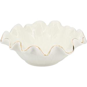 Small White Lotus Ceramic Decorative Bowl,Ruffle Lotus Leaf Decor Bowl with Gold Trim for Coffee Table Counter,Beautifully Catch All Bowl for Keys Coins near Entryways,Capacity about 2 Cups
