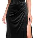 Velvet Long Prom Dresses with Slit 2026 Off Shoulder Mermaid Bridesmaid Dress for Women Wedding Guest Gown (14, Black)