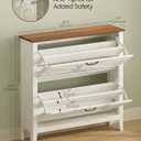 VASAGLE LIRY Collection - Shoe Storage Cabinet Organizer with 2 Flip Drawers, Freestanding Narrow Shoe Rack Cabinet for Entryway, Farmhouse Style, Fits 12 to 16 Pairs, Rustic White UHSC201W01, 9.4"D x 34.3"W x 34.6"H