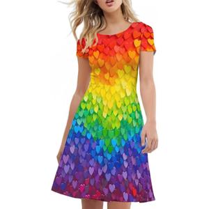 Biyejit Women's Summer Casual Short Sleeve T-Shirt Swing Dress Crew Neck Plus Size XL