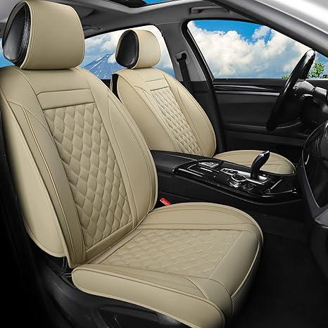 Leather Car Seat Covers Full Set,Universal Fit for Most Cars,SUV,Sedans and Pick-up Trucks,Automotive Vehicle Faux Leather Cushion Covers for 5 Passenger Cars (Full Set,Beige)