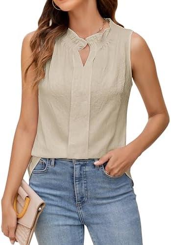 BMJL Womens White Tank Tops Summer Business Causal Outfits Ruched Pleated Linen Shirts Work Cami 2025 L