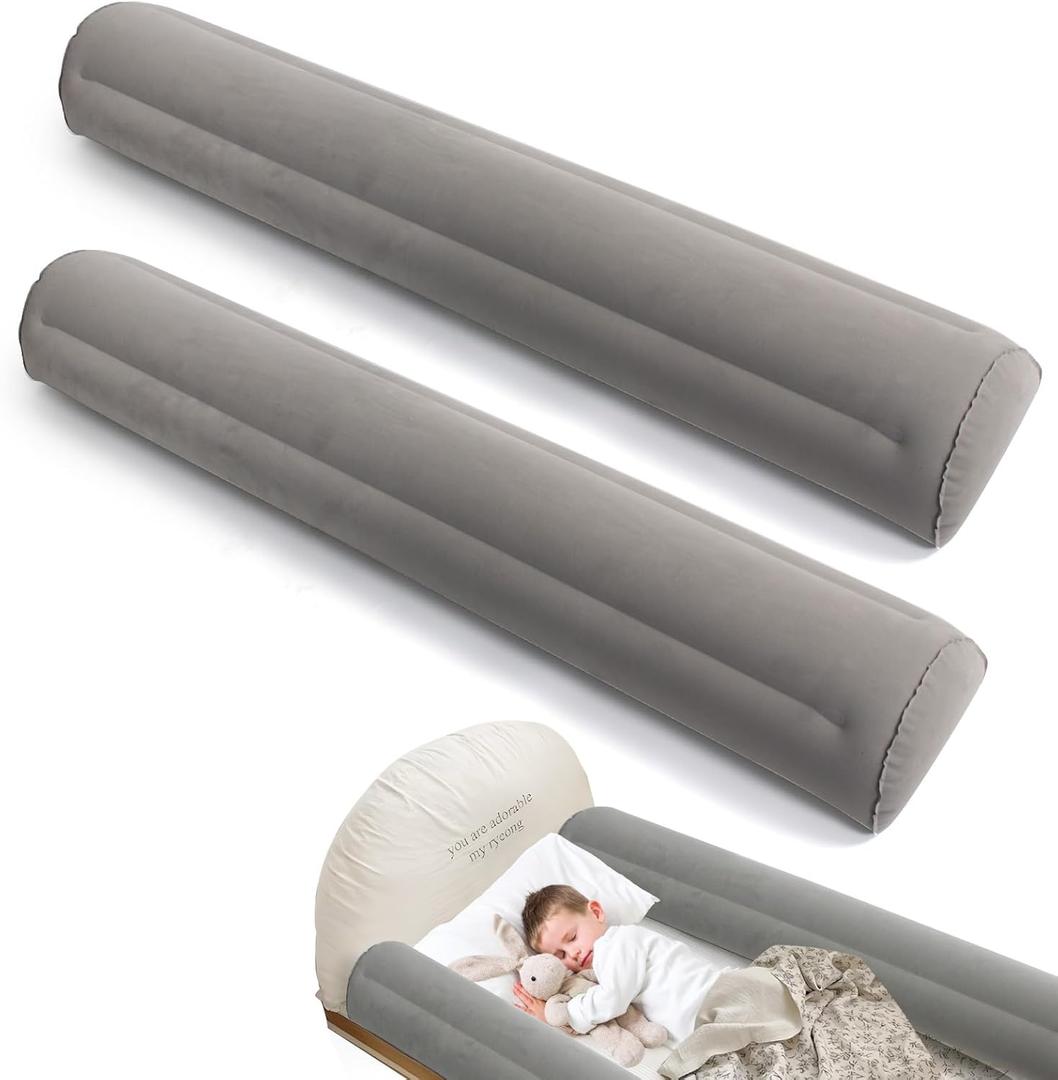 Toggloo 2Pack Travel Bed Rails for Toddlers, Child Fall Protection, Inflatable Travel Bed Rail, Portable Bed Rail for Toddlers, for fold-Away, Single, Double, Queen Size, King Size, Grey