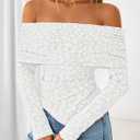 ZESICA Women's Fall Floral Off Shoulder Tops 2025 Mesh Long Sleeve Shirts Asymmetrical Ruched Tee Blouses Trendy Outfits (S)