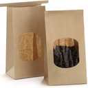 BagDream Small Bakery Bags with Window 100Pcs 3.54x2.36x6.7 Inches Tin Tie Tab Lock Kraft Brown Window Paper Bags for Coffee Bean, Cookies, Treat, Snack