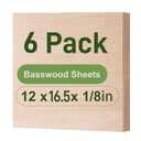 6 Pack Basswood Sheets, 12 x 16.5 x 1/8 Inch, 3mm Thin Plywood Sheets for Laser Cutting and Engraving, Thin Unfinished Wood, Architectural Models and DIY Wood Crafts
