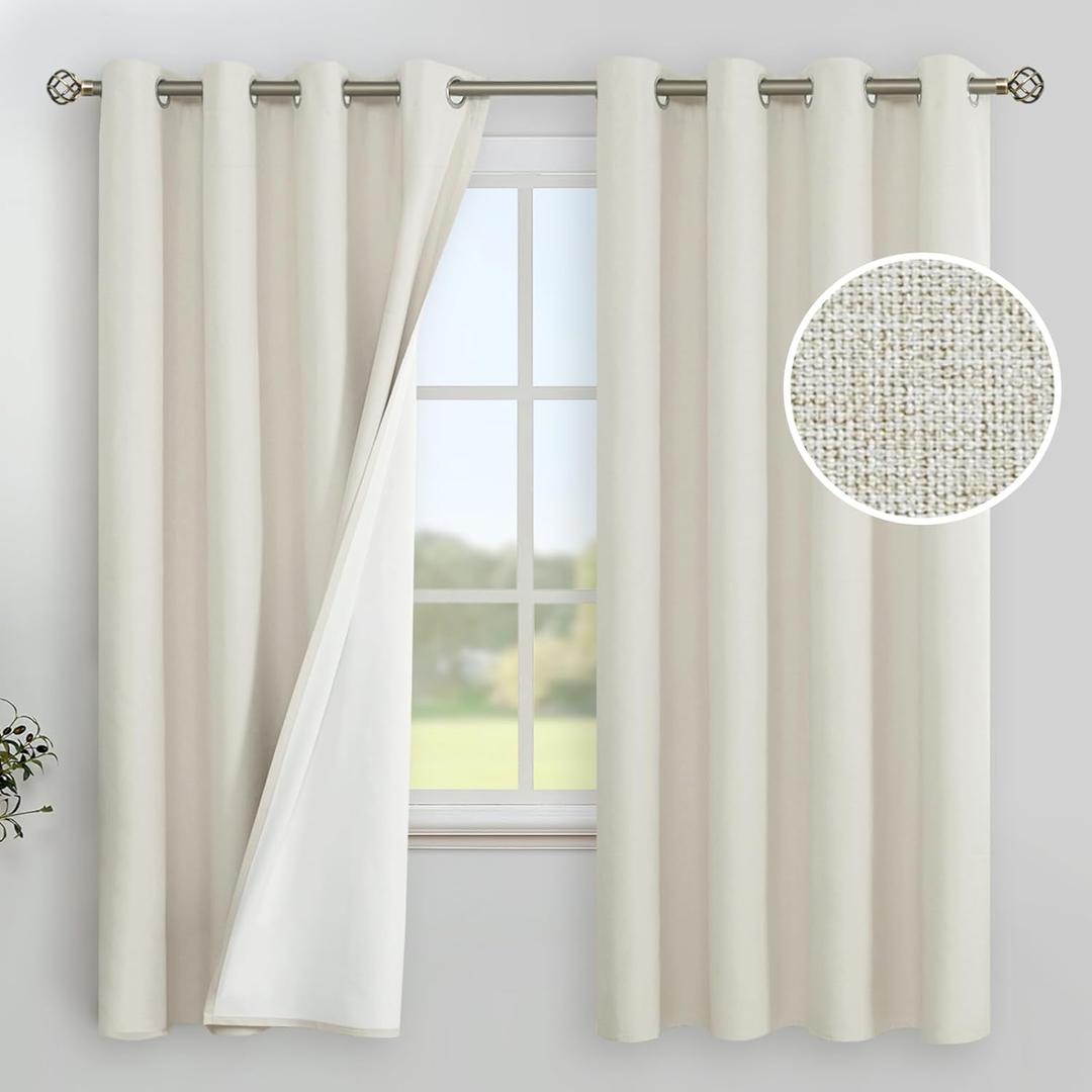 YoungsTex Linen Blackout Curtains 63 Inches Long for Bedroom, Grommet Full Room Darkening Drapes for Short Living Room Window Thermal Insulated Blinds for Winter, 2 Panels, 52 X 63 Inch, Linen (52"W x 63"L (Pack of 2))