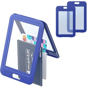 Uniclife 3 Pack ID Badge Holder with Double-Sided Windows Vertical Hard Plastic Case Blue Card Protector Pouch for Office School ID Credit Cards Proximity Key Cards Drivers Licenses and Passes