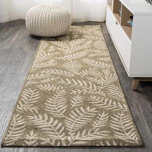 JONATHAN Y Palm Frond Indoor Outdoor Runner Rug 2X10 Brown/Beige, Nevis for Backyard, Patio, Porch, Easy-Cleaning, High Traffic, Pet-Friendly, Non-Shedding (SMB119A-210)