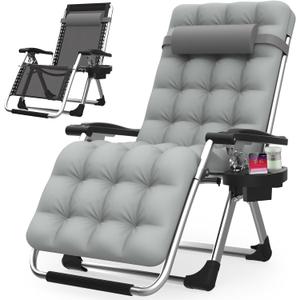 Suteck Zero Gravity Chair, Reclining Camping Lounge Chair w/Removable Cushion, Upgraded Lock and Cup Holder, Reclining Patio Chairs Folding Recliner for Indoor and Outdoor (Dove Gray)