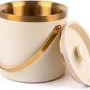 3L beige white Double Wall Insulated Stainless Steel Ice Bucket with scoop for Cocktail Bar,Metal Ice Bucket for freezer with Lid for parties.ice Container to Keep Ice Colder,bar cart accessories 