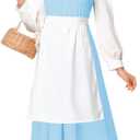 Deerose Adult Kids Blue Dress Halloween Princess Long Sleeve Dresses Maid Beauty Clothes (Small)