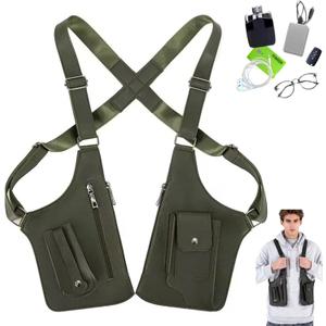 Tactical Double Shoulder Armpit Bag,Anti-Pickpocket Hidden Strap Wallet,Adjustable Leather Armor Crossbody Pack Multi-Pocket