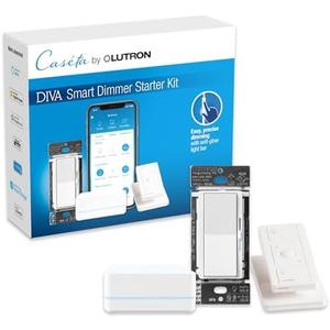 Lutron Diva Smart Dimmer Switch Kit for Caseta Lighting w/ Hub, Pico Remote & Pedestal, Smart Dimmer Works with Apple Home, Ring, Google Home, 3 Way, DVRF-BDG-1DP-A