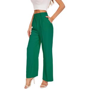 FUNYYZO Wide Leg Pants Women's High Elastic Waisted in The Back Business Work Trousers Long Straight Suit Pants (Green, L)