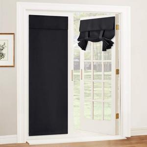 RYB HOME Blackout French Door Curtains, Room Darkening Shades Large Window Curtains and Drapes Thermal Insulated Tricia Door Blinds for Patio Doorway, W26 x L80 inch, 1 Panel, Black