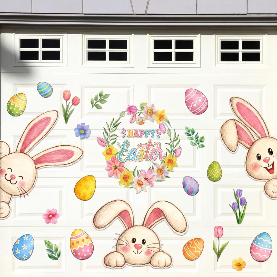 Capoda 39 Pcs Happy Easter Garage Door Decoration Magnets Bunny Garage Door Magnets Easter Bunny Eggs Refrigerator Car Magnetic Stickers for Spring Holiday Metal Car Fridge Party Decor Supplies