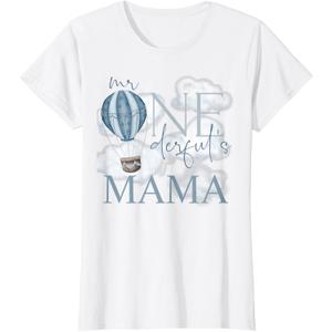 Mama of Mr Onederful Hot Air Balloon Blue 1st Birthday Boy T-Shirt XS