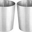 mDesign Round Metal Small 1.7 Gallon Recycle Trash Can Wastebasket, Garbage Container Bin for Bathrooms, Kitchen, Bedroom, Home Office - Durable Stainless Steel - Mirri Collection - 2 Pack - Chrome
