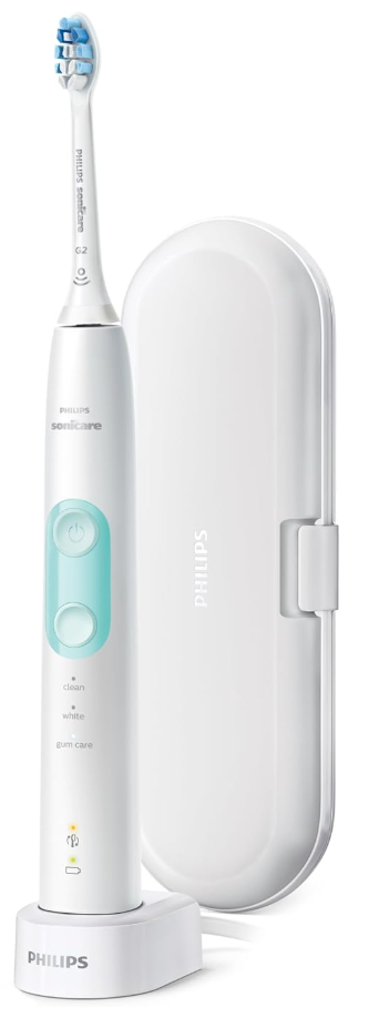 Philips Sonicare ProtectiveClean 5100 Rechargeable Electric Toothbrush, with Pressure Sensor, 3 Cleaning Modes, SmarTimer and QuadPacer, 14-Day Battery Life, Travel Case, White, Model HX6857/11
