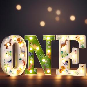 Tujoe One a Saurus Birthday Decorations Dinosaur 1st Birthday Decorations for Boy or Girl 8.5 Inch LED Light up Letters for Centerpieces Table or Backdrop 1 Year Old Party Supplies