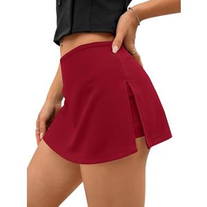 Avanova Women Low Rise Side Slit Mini Skorts Stretchy Bodycon Skirt with Shorts Underneath Sexy Night Out Short Skirts Red Medium (Red, M)