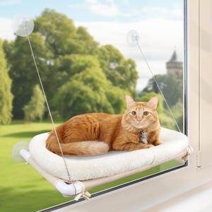 PEFUNY Fluffy Cat Window Bed for Indoor Cats  Strong Suction Cup Hammock with Breathable Mesh and Soft Cushion, Supports Large Cats
