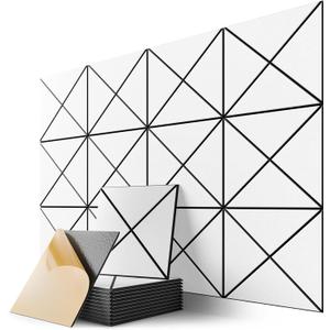 12 Pack Self-Adhesive Acoustic Panels, 12" X 12" X 0.4" X-Line Sound Proof Foam Panels for Walls, Soundproof Wall Panels for Home & Office (White on Black)
