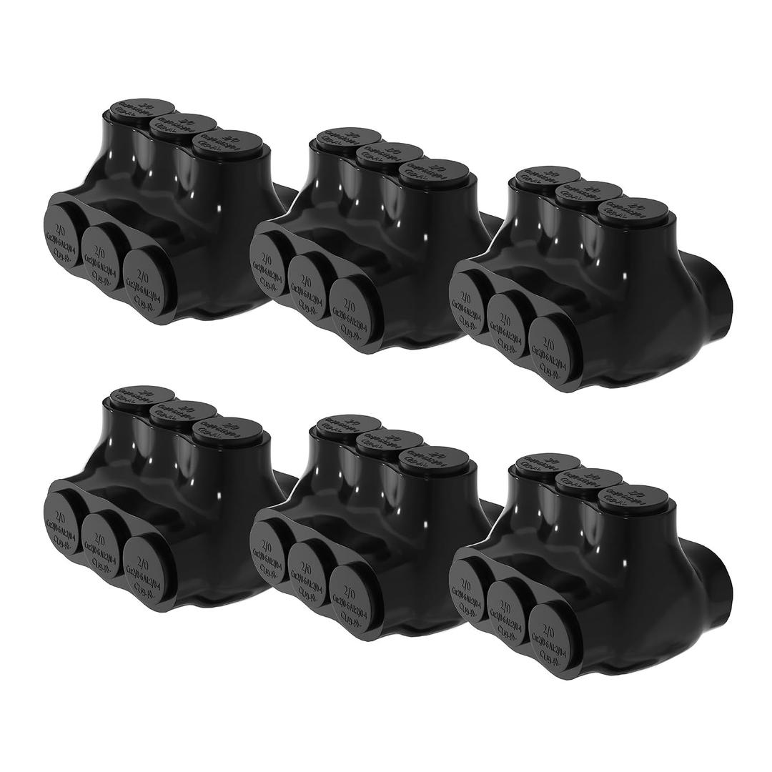 RVBOATPAT 6PCS Dual Entry Aluminum Wire Connector 3 Port Insulated Multi Tap Connector 2/0-6 AWG Splice Electrical Power Connector 3/16" Allen Hex