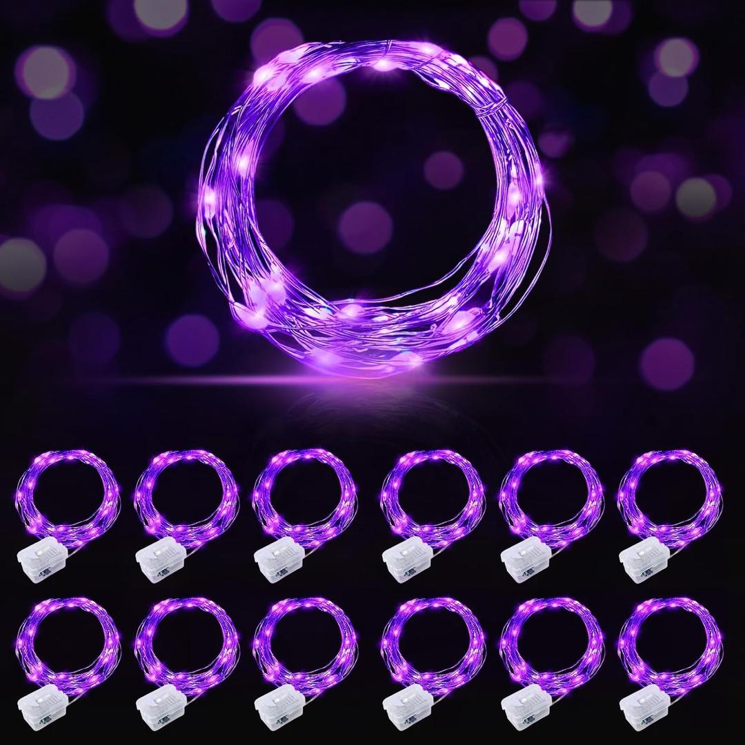 AIKEI 12 Pack LED Fairy Lights Battery Operated, Mini String Lights Waterproof 7ft 20 Led Firefly Starry Lights for Wedding Party Bedroom Garden Christmas Decoration Purple