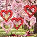 6 Pcs Large Heart Ornaments for Valentines 10'' 3D Glitter Heart Hanging Ornament for Tree Wreath Door Home Window Valentine's Day Wedding Holiday Decor(Red and Pink,Coarse Glitter)