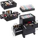 Makeup Train Case with Drawer, Rolling Makeup Case, Cosmetology Case on Wheels, Gift, Large Makeup Case Organizers, Professional for Salon Barber, Nail, Tattoo, Black