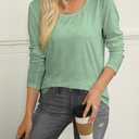 Casual Womens Long Sleeve Shirts Loose Fit Scoop Neck Soft Solid Basic Tee Tops Trendy (Large, Light Green)