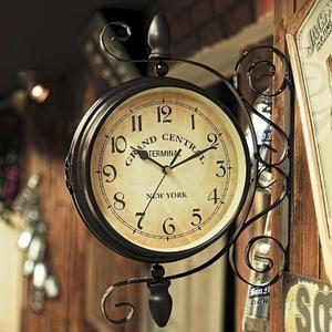 Double-Sided Clock, European Vintage Style with Metal Frame | 360 Rotatable, Silent Mechanism | Ideal for Living Room, Restaurants, Cafes, Bars | Battery Operated, Vintage Wall Clock