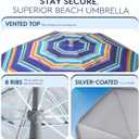 PASAMIC 7ft Portable Beach Umbrella, UPF 50+ UV Protection with Sand Anchor, Air Vent & Adjustable Tilt, with Carry Bag and Hook, for Patio Pool, Blue Stripe