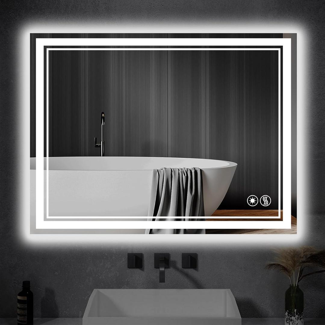 24 x 36 LED Bathroom Mirror with Lights Front and Backlit Anti-Fog Dimmable 3 Colors LED Mirror for Bathroom Memory Function Smart Mirror Wall Mounted Horizontal/Vertical