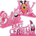 Blulu 3 Pcs Christmas Decorations Indoor Centerpieces for Tables Tabletop Wooden Signs Farmhouse Centerpieces Xmas Snowman Santa Claus Gnome Signs Merry Christmas for Xmas Holiday Party Decor(Pink)