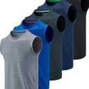 Liberty Imports Pack of 5 Men's Stretch Cool Dry Muscle Tank Tops Athletic Crewneck Sleeveless Workout Shirts (Heather Blue/ Navy/ Black/ Charcoal/ Light Gray, Small)