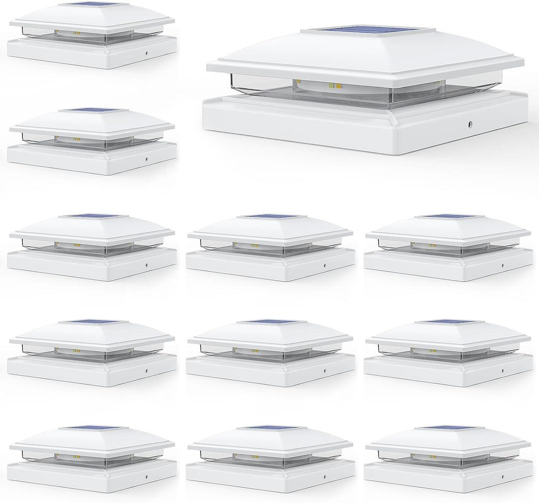 APONUO 12 Pack Solar Post Cap Lights, 2 Modes(Warm/Cool Light) Outdoor Waterproof Fence Post Solar Lights, Solar Powered Garden, Patio, Deck Decor for 4x4, 5x5, 6x6 Wood & Vinyl Posts, White