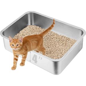 Stainless Steel Kitten Litter Box, 15.7"11.8"4" Low Entry Cat Litter Box for Small Cat, Kitty Shallow Litterbox for Guinea Pig, Puppy, Hamsters Toilet
