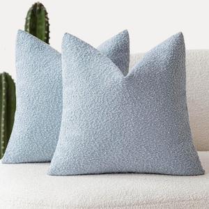 Foindtower Set of 2, Decorative Textured Boucle Throw Pillow Covers Accent Solid Pillow Cases Neutral Soft Cozy Couch Cushion Case for Chair Sofa Bedroom Living Room Home Decor 24 x 24 Inch Light Blue (Sky)