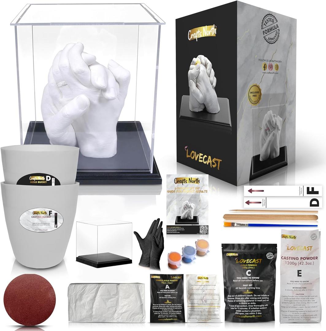 Crafts North Hand Casting DIY Kit for Couples | Complete kit with Acrylic Display, Wooden Base, and Step-by-Step Guide to Create a Perfect Hand molding Christmas Gift